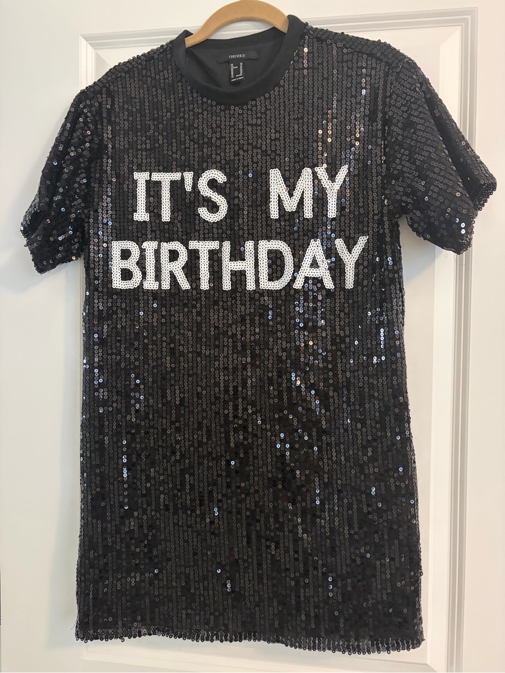 Forever 21 Black Sequin 'It's My Birthday' Short Sleeve Dress